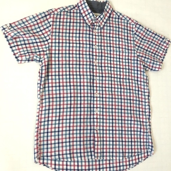 Dressmann Plaid Linen Blend Short Sleeve Shirt M - Picture 11 of 14